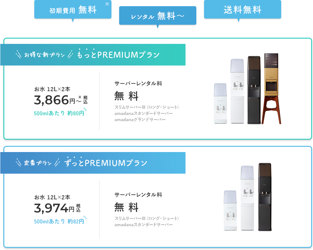 天然水の料金・ウォーターサーバーのレンタル料