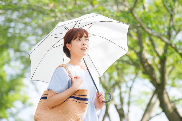 日傘をさす女性の画像